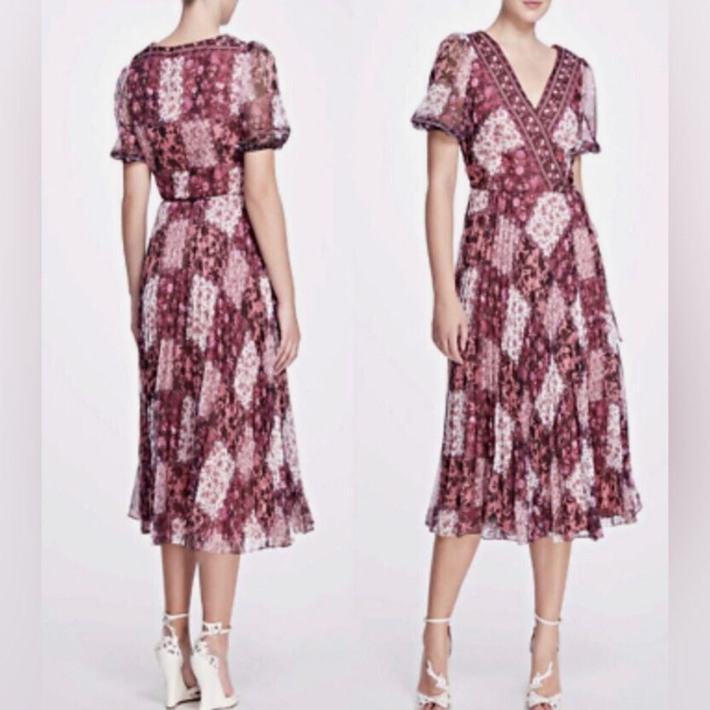 Marchesa Notte Patchwork Print Chiffon Pleated Mi… - image 1